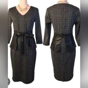 New York & Company Below The Knee Sheath Dress With Faux Leather Peplum ♥️